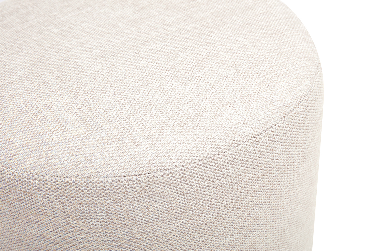 Pouf rond pivotant en tissu effet velours textur� beige et m�tal D39.5 cm VOLNAY