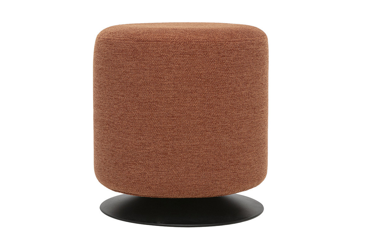 Pouf rond pivotant en tissu effet velours textur� terre br�l�e et m�tal D39.5 cm VOLNAY