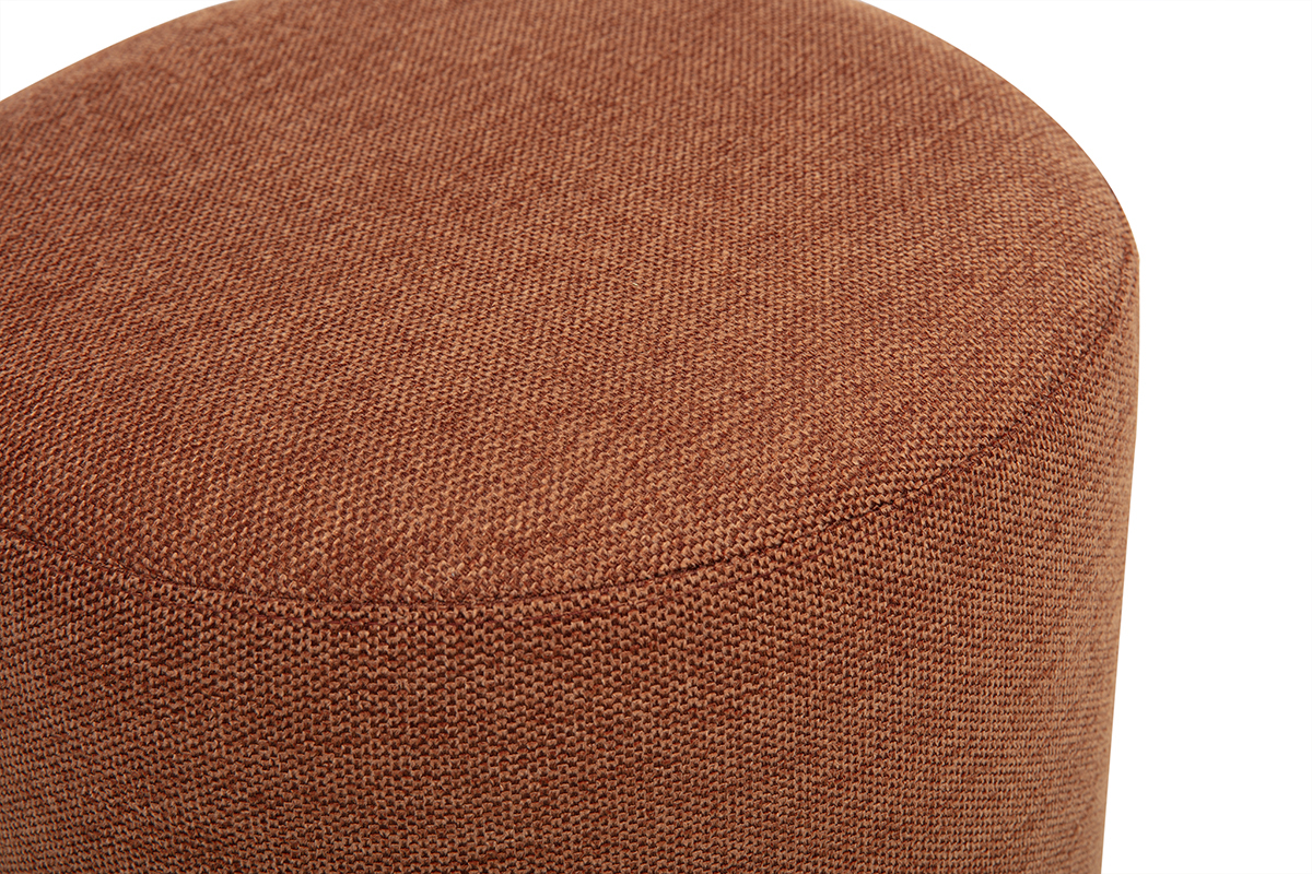 Pouf rond pivotant en tissu effet velours textur� terre br�l�e et m�tal D39.5 cm VOLNAY