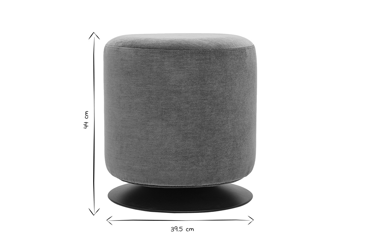 Pouf rond pivotant en tissu effet velours vert kaki et m�tal D39.5 cm VOLNAY