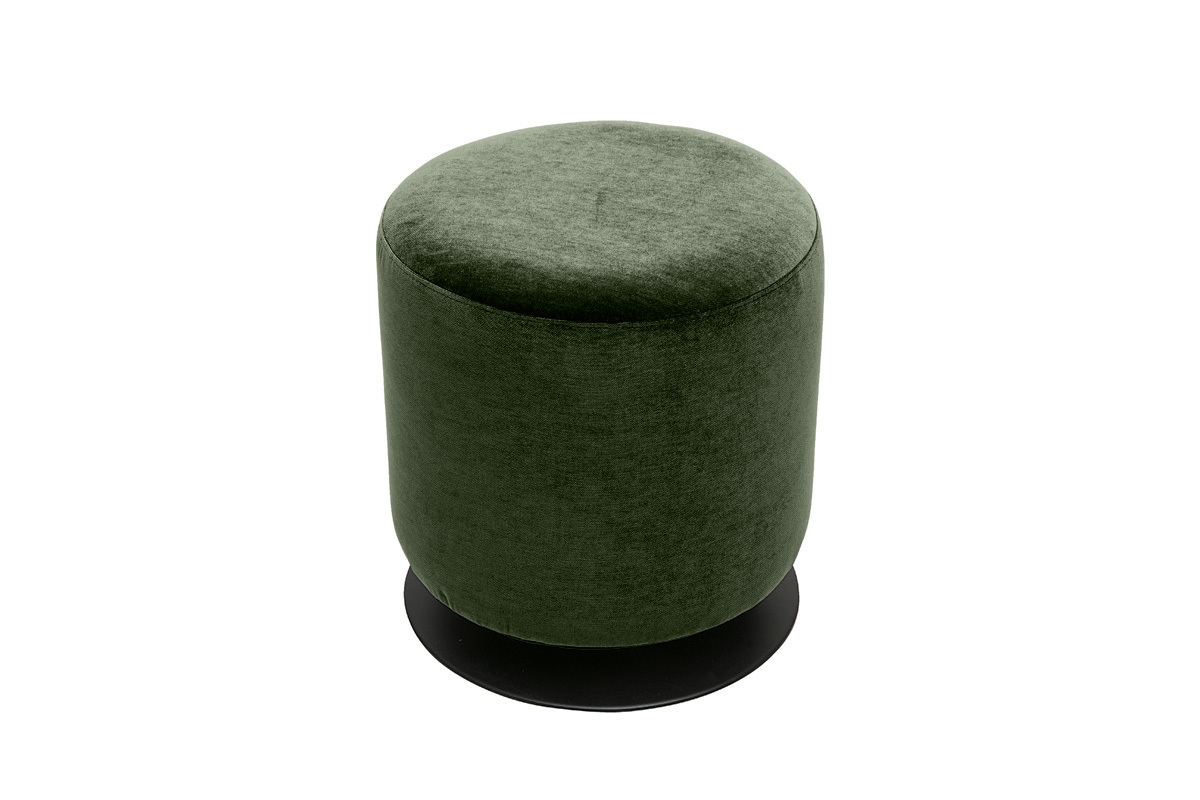 Pouf rond pivotant en tissu effet velours vert kaki et m�tal D39.5 cm VOLNAY