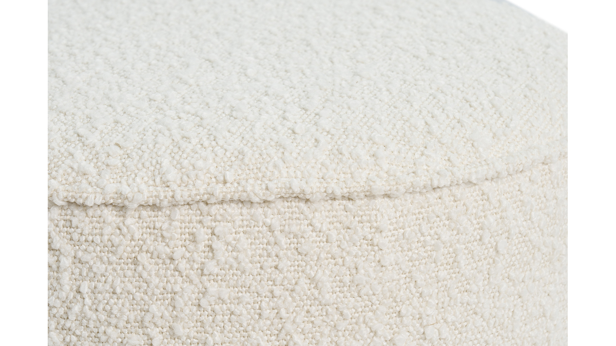 Pouf scandinave rond en tissu effet laine boucle blanc cass D40 cm MERIBEL