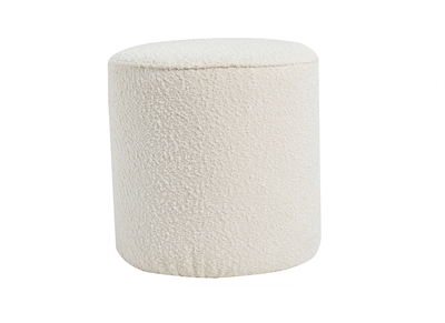 Pouf scandinave rond en tissu effet laine boucl&eacute;e blanc cass&eacute; D40 cm MERIBEL