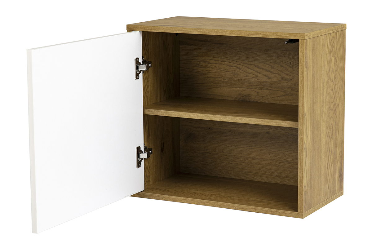 Rangement mural finition blanche et bois clair ch�ne L55 cm FLEXO