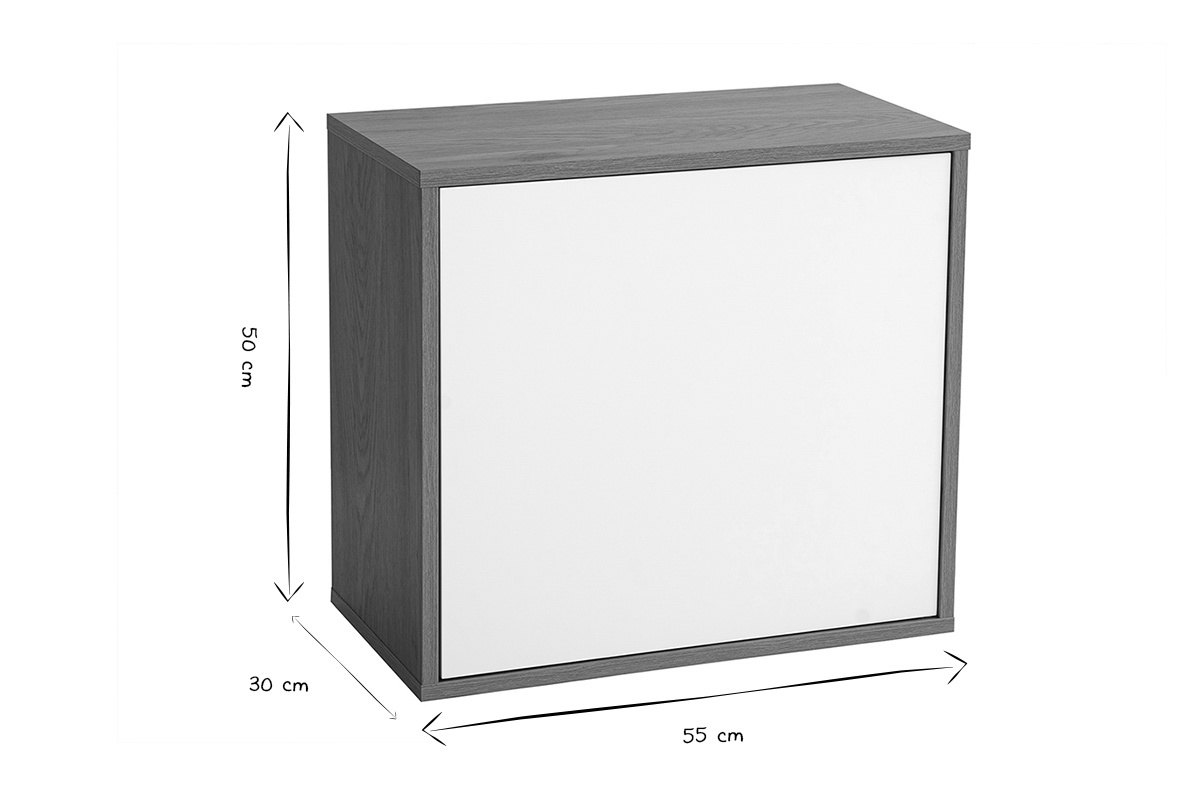 Rangement mural finition blanche et bois clair ch�ne L55 cm FLEXO