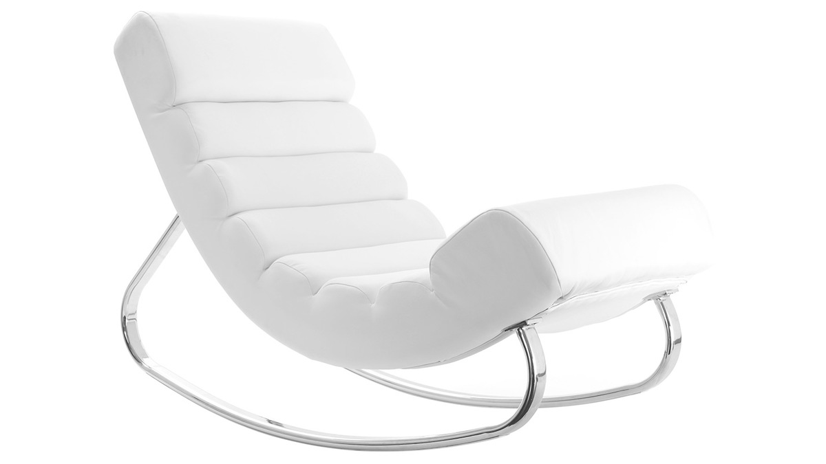 Rocking chair design blanc et acier chrom TAYLOR