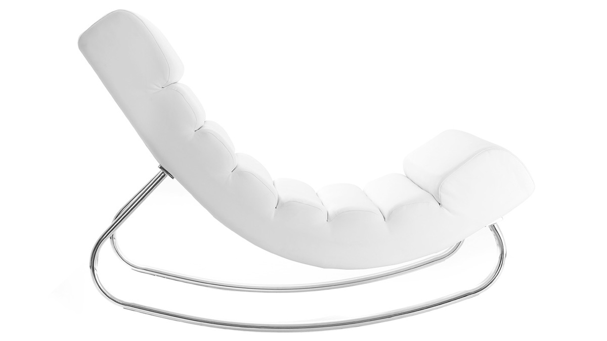 Rocking chair design blanc et acier chrom TAYLOR