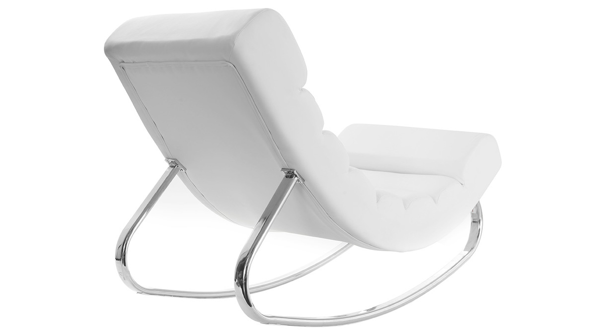 Rocking chair design blanc et acier chrom TAYLOR