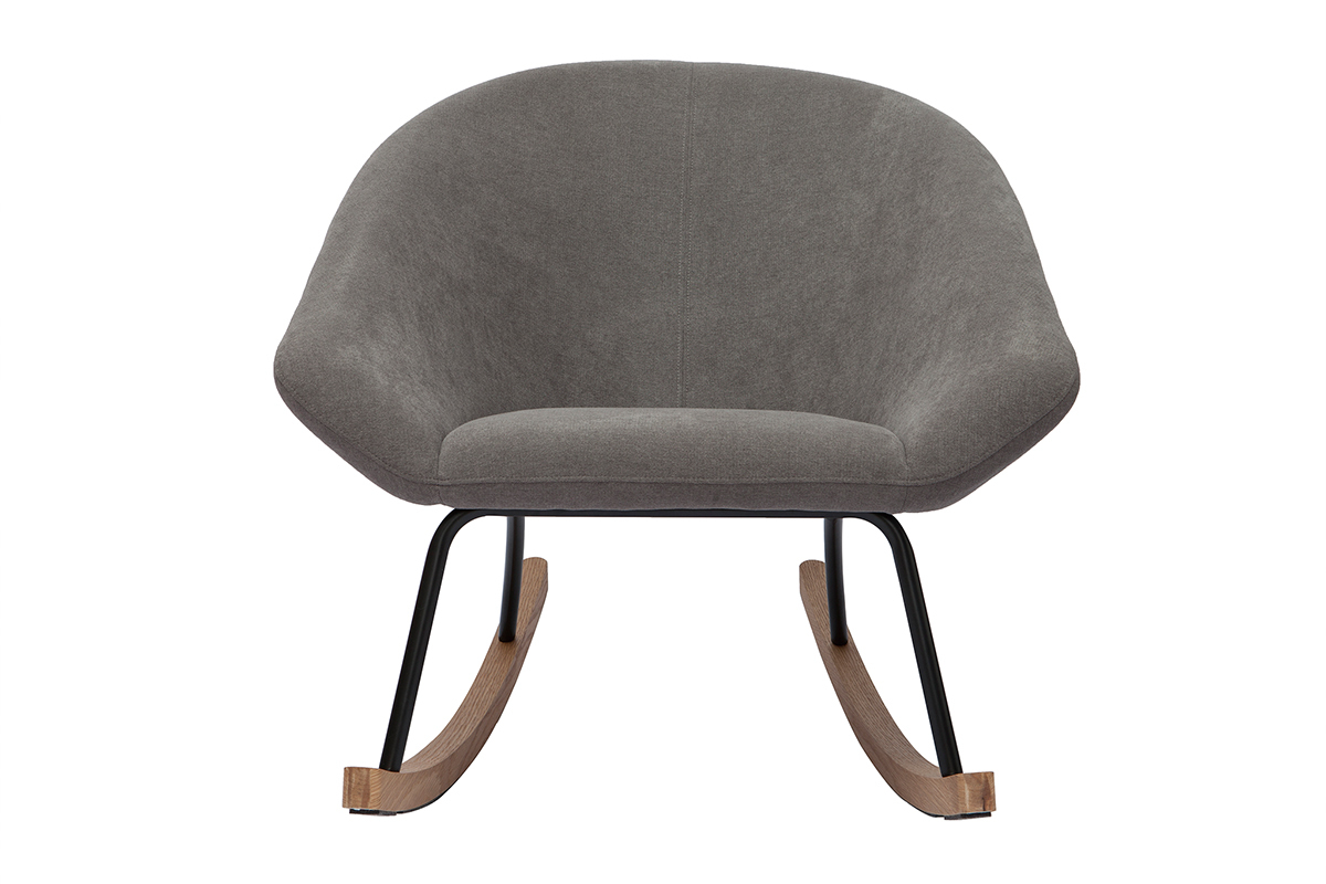Rocking chair design en tissu effet velours gris, mtal noir et bois clair KOK