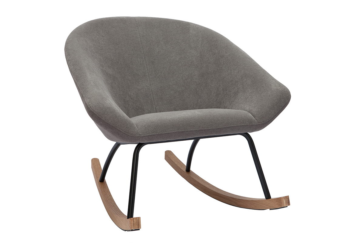 Rocking chair design en tissu effet velours gris, mtal noir et bois clair KOK