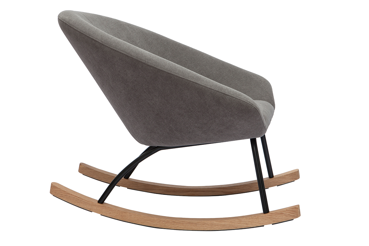 Rocking chair design en tissu effet velours gris, mtal noir et bois clair KOK