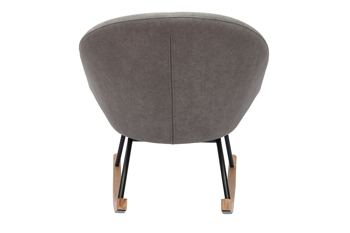 Rocking chair design en tissu effet velours gris, mtal noir et bois clair KOK