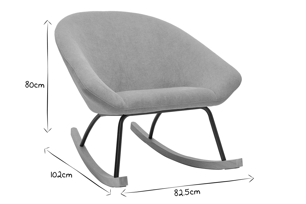 Rocking chair design en tissu effet velours gris, mtal noir et bois clair KOK