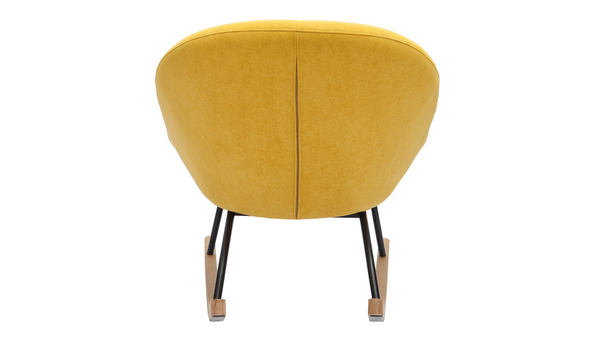 Rocking chair design en tissu effet velours jaune moutarde, mtal noir et bois clair KOK