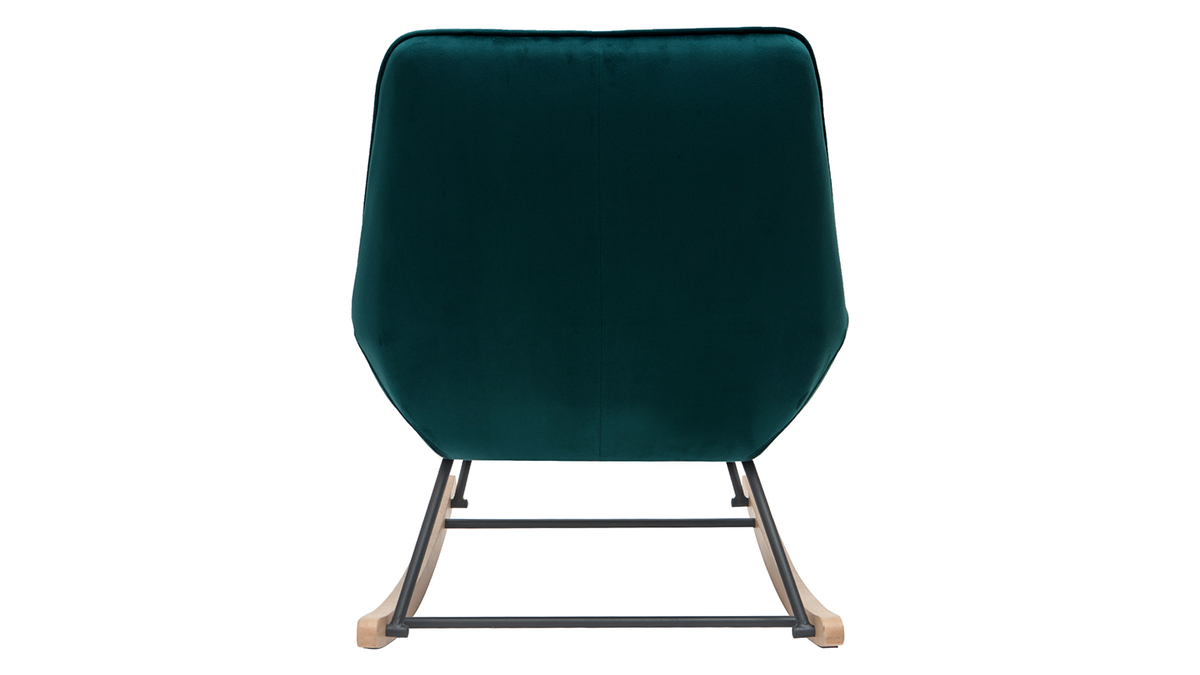 Rocking chair design en tissu velours bleu ptrole, mtal noir et bois clair BILLIE