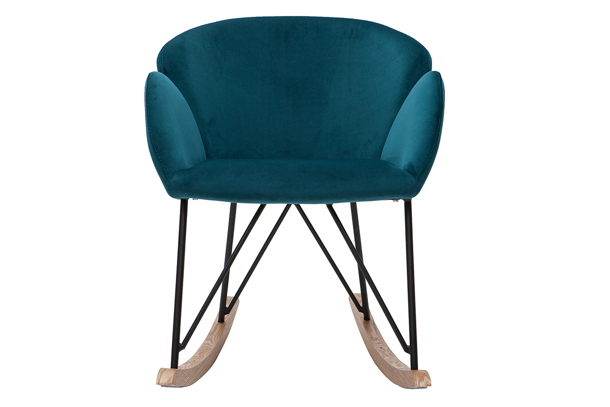 Rocking chair design en velours bleu ptrole RHAPSODY
