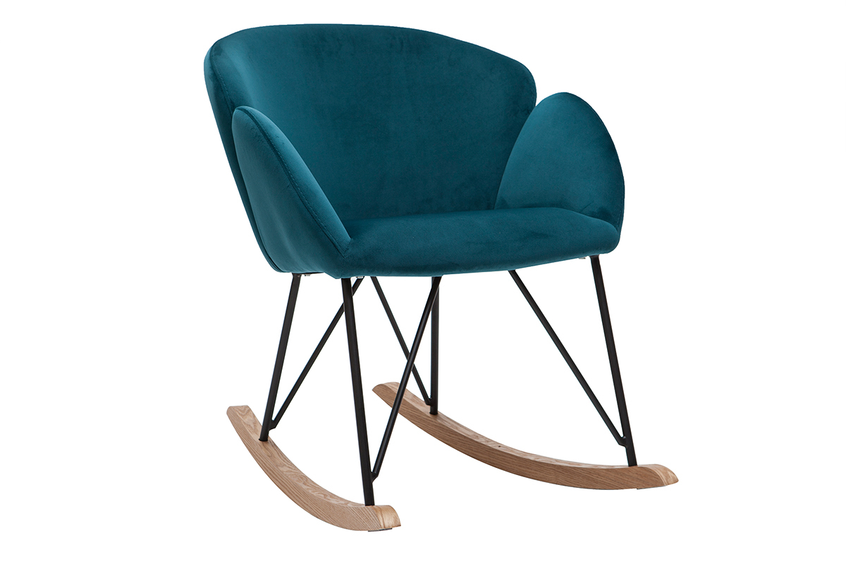 Rocking chair design en velours bleu ptrole RHAPSODY