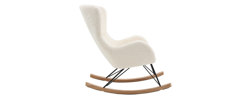 Rocking chair design tissu blanc effet peau de mouton ESKUA