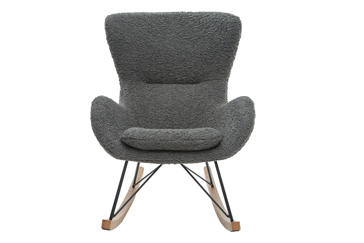 Rocking chair design tissu gris effet laine boucl�e ESKUA