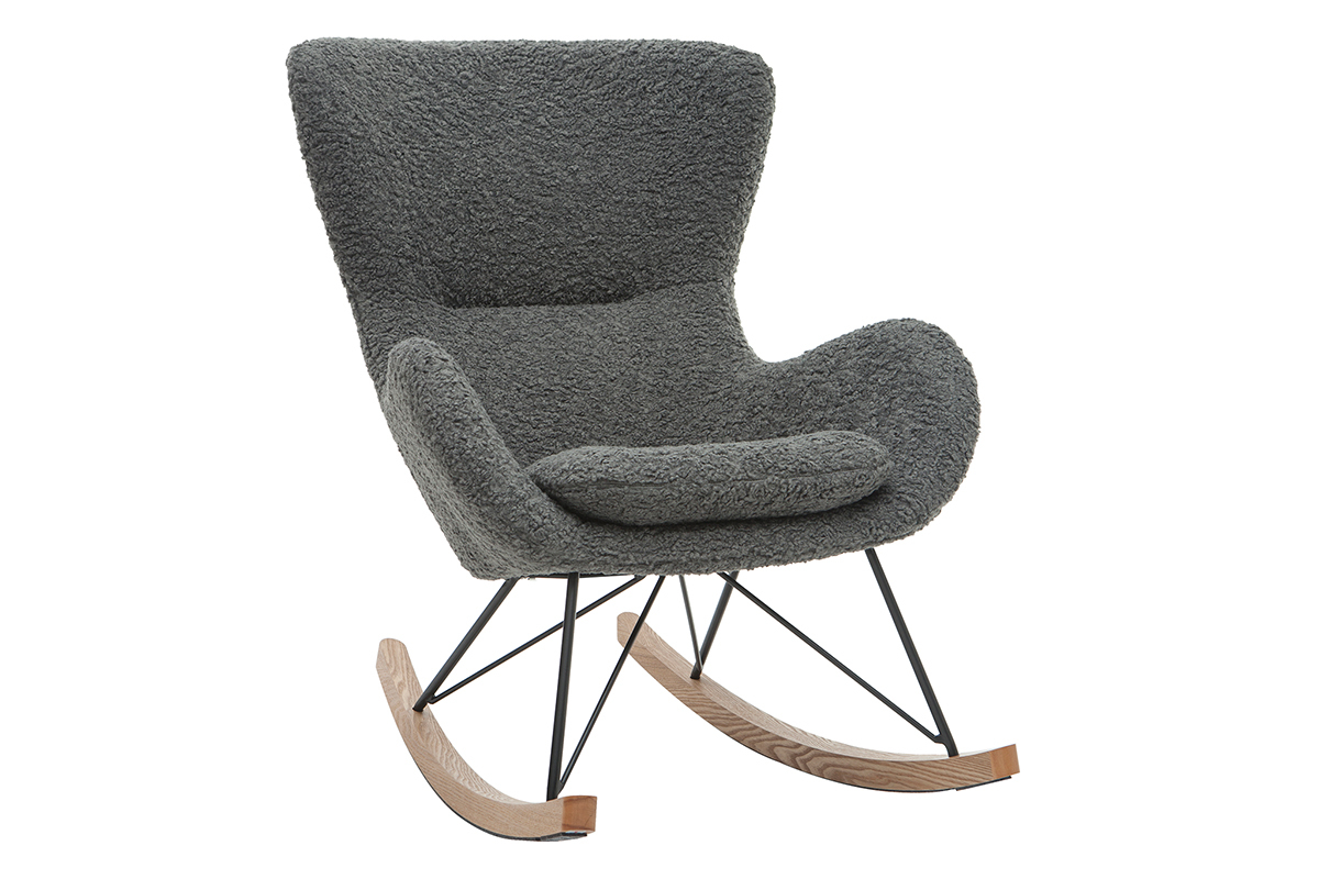 Rocking chair design tissu gris effet laine boucl�e ESKUA