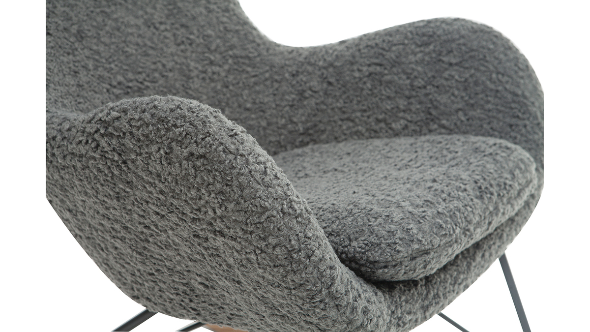 Rocking chair design tissu gris effet laine boucle ESKUA