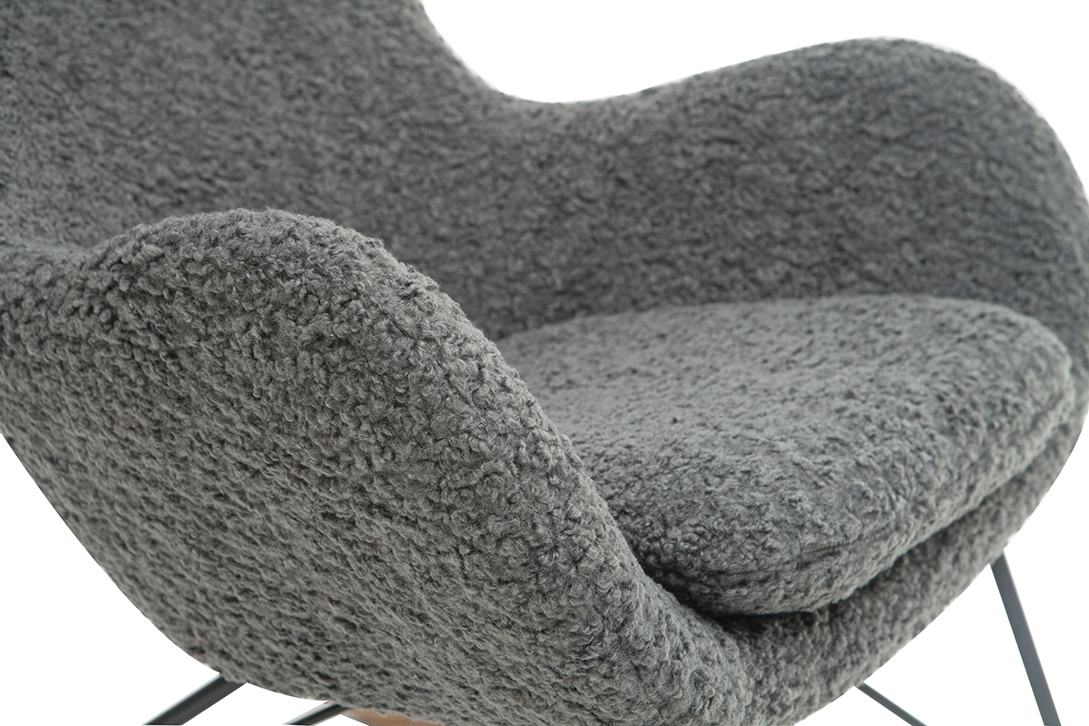 Rocking chair design tissu gris effet laine boucl�e ESKUA