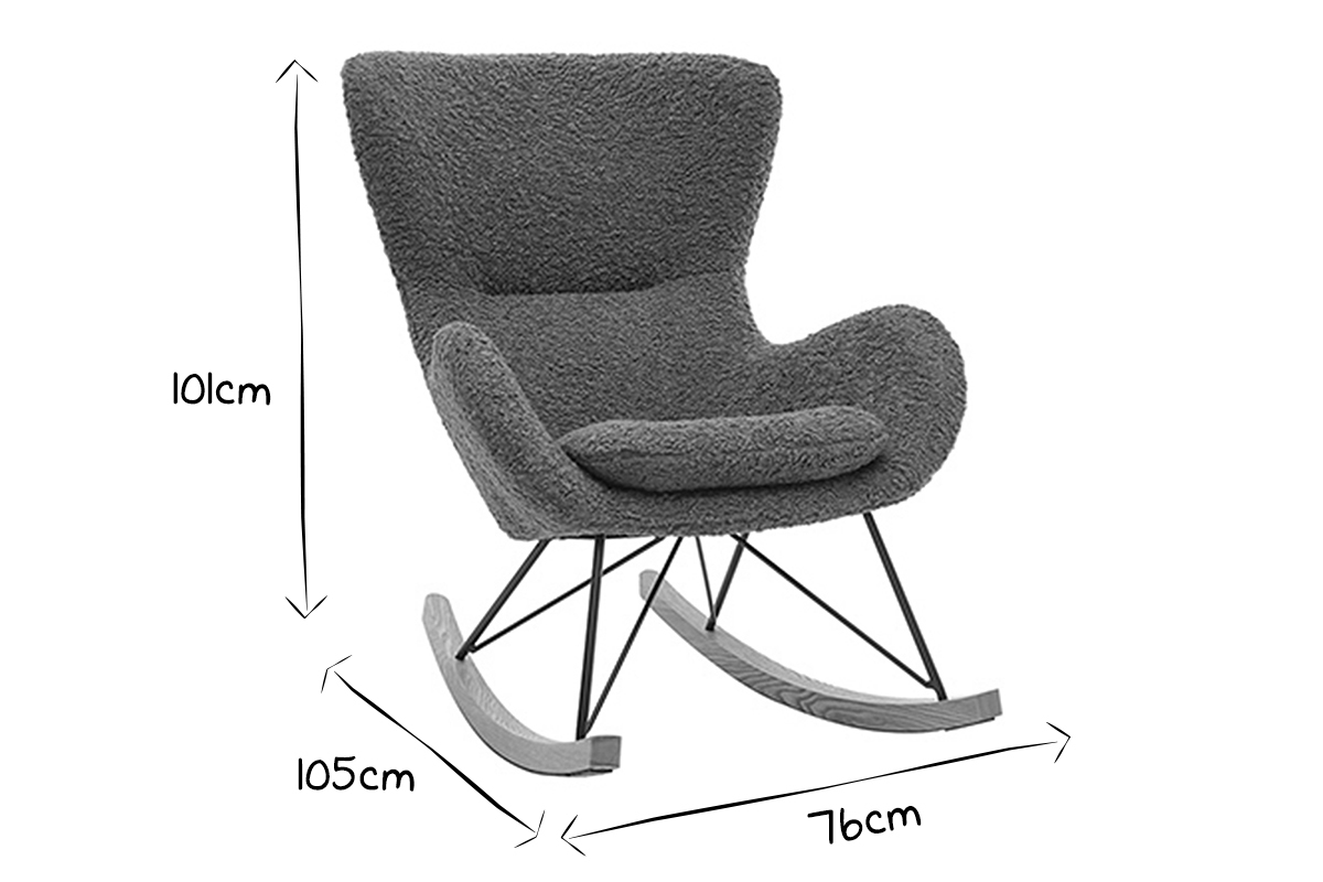 Rocking chair design tissu gris effet laine boucl�e ESKUA