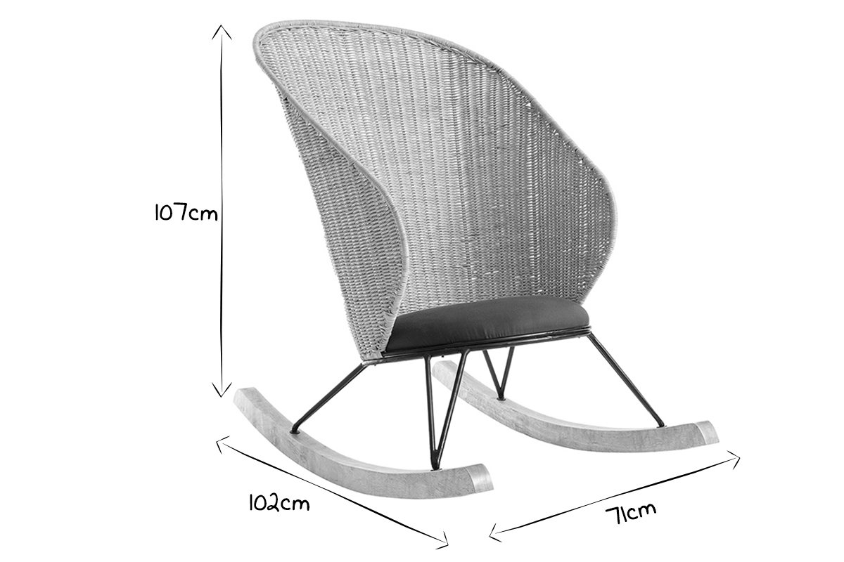 Rocking chair en rotin et tissu bleu p�trole ROBIN