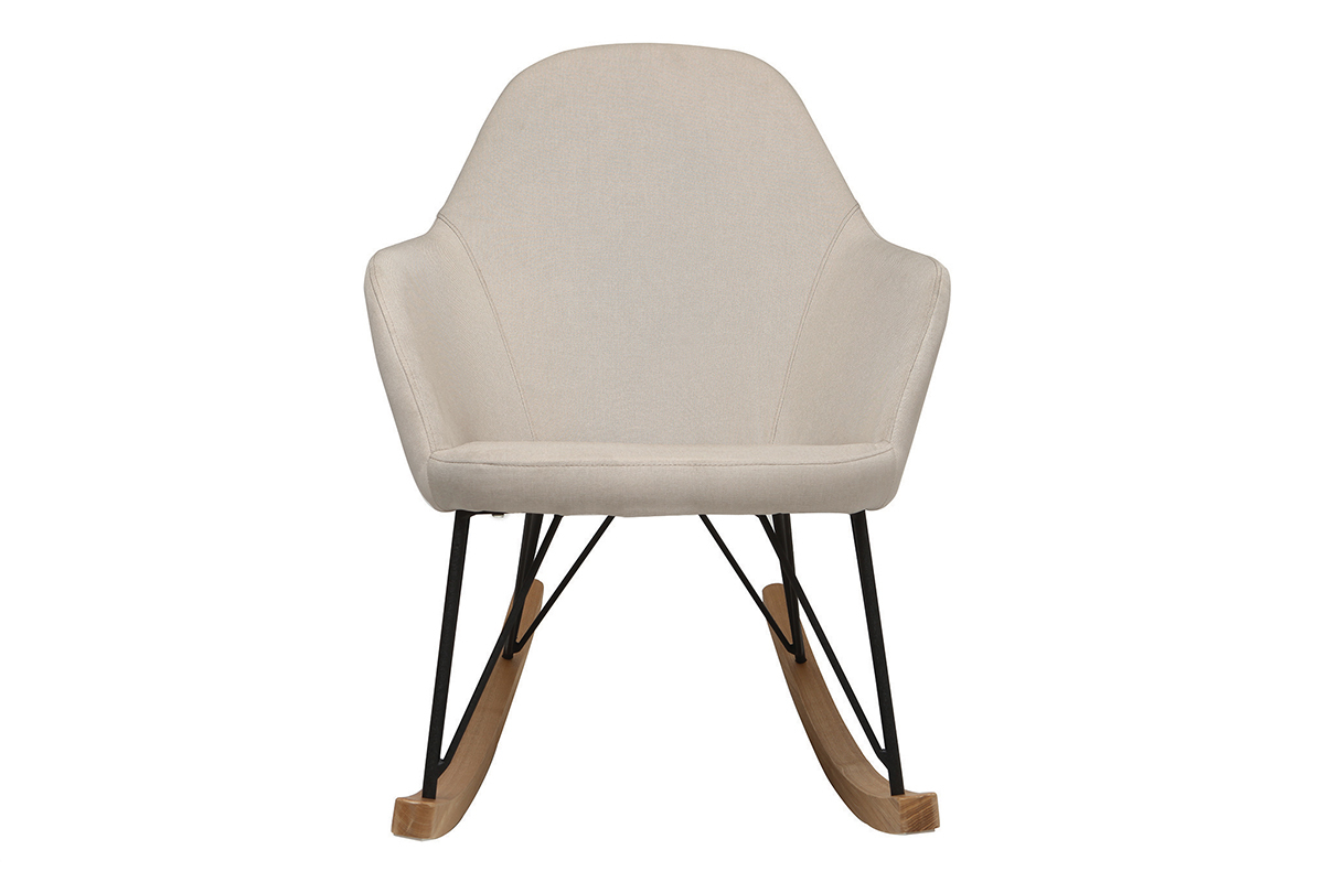 Rocking chair en tissu beige crme, bois clair et mtal noir JHENE