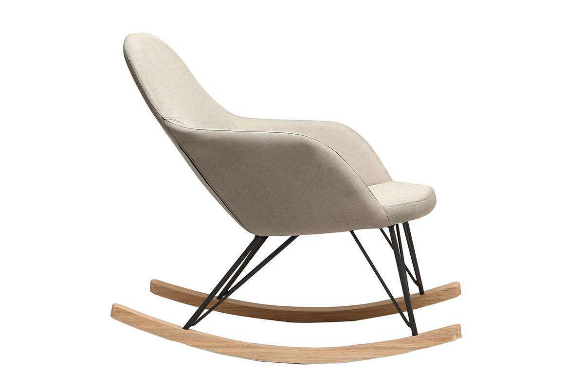 Rocking chair en tissu beige crme, bois clair et mtal noir JHENE