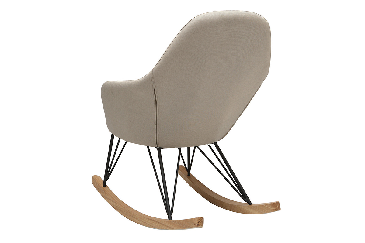 Rocking chair en tissu beige crme, bois clair et mtal noir JHENE