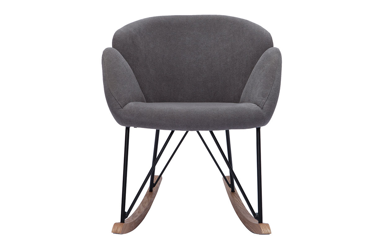 Rocking chair en tissu effet velours gris, mtal noir et bois clair RHAPSODY
