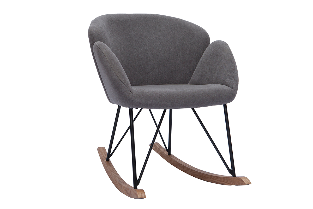 Rocking chair en tissu effet velours gris, mtal noir et bois clair RHAPSODY