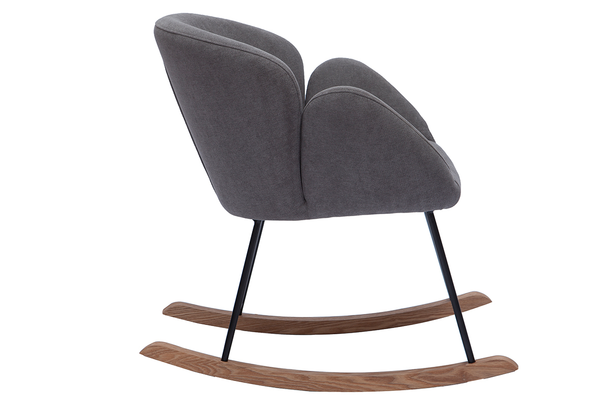 Rocking chair en tissu effet velours gris, mtal noir et bois clair RHAPSODY