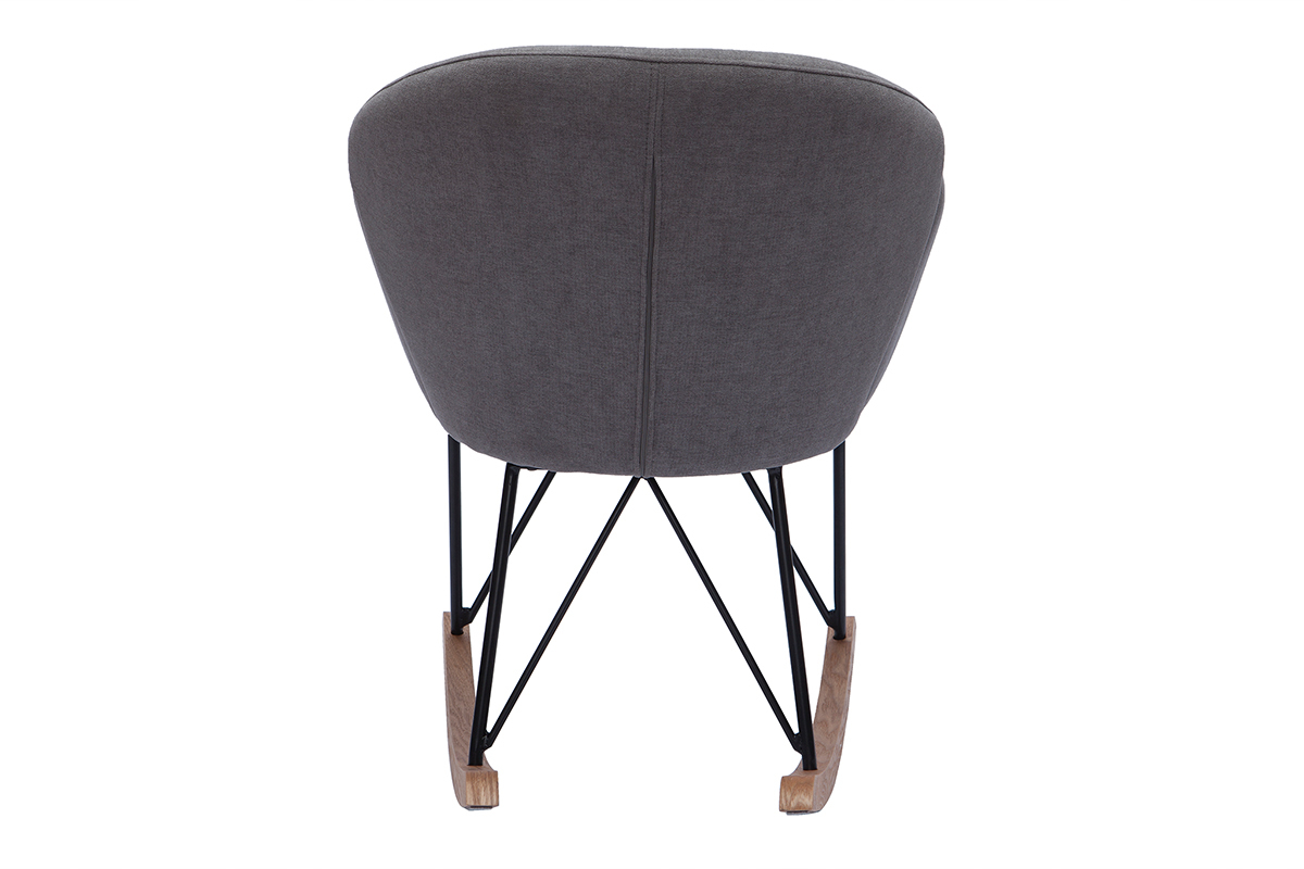 Rocking chair en tissu effet velours gris, mtal noir et bois clair RHAPSODY
