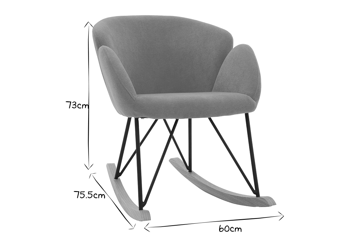 Rocking chair en tissu effet velours jaune moutarde, mtal noir et bois clair RHAPSODY