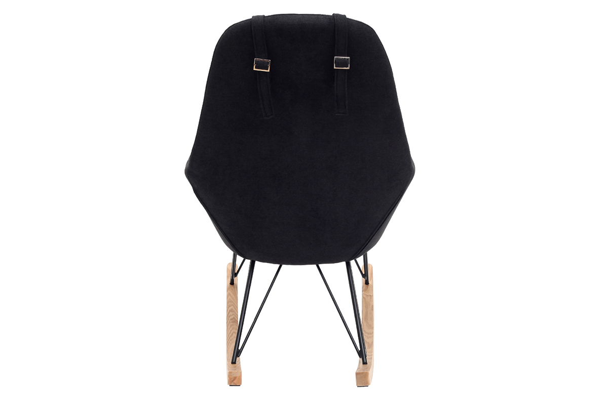 Rocking chair en tissu effet velours noir avec pieds m�tal et fr�ne JHENE