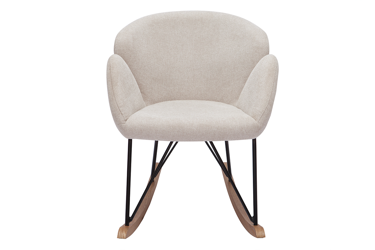 Rocking chair en tissu effet velours textur beige, mtal noir et bois clair RHAPSODY