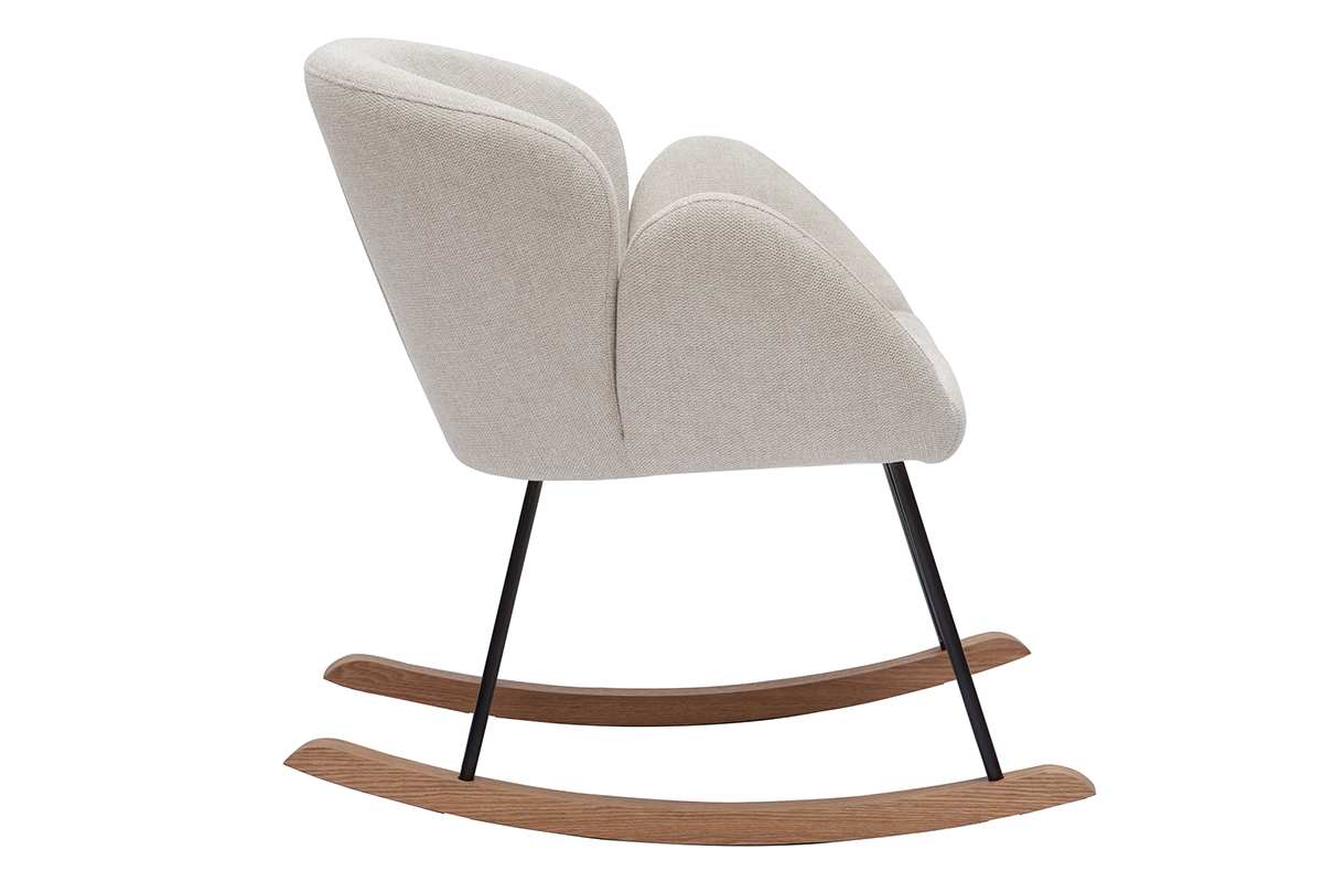 Rocking chair en tissu effet velours textur beige, mtal noir et bois clair RHAPSODY
