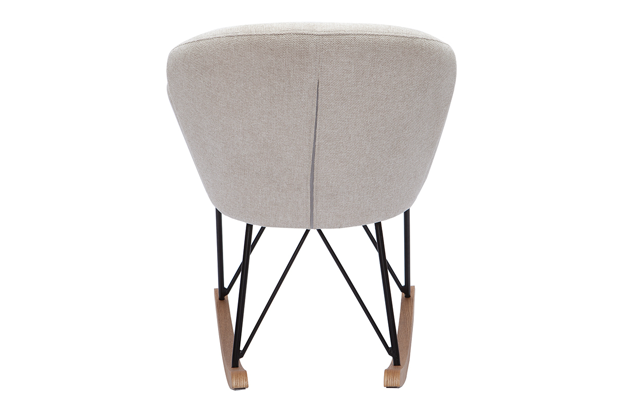 Rocking chair en tissu effet velours textur beige, mtal noir et bois clair RHAPSODY