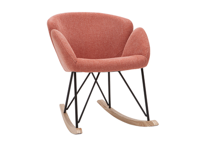 Rocking chair en tissu effet velours texturé terracotta, métal noir et bois clair RHAPSODY