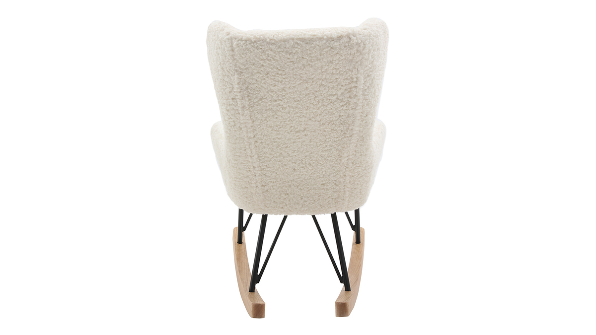 Rocking chair enfant en tissu effet peau de mouton blanc, mtal noir et bois clair SHAUN