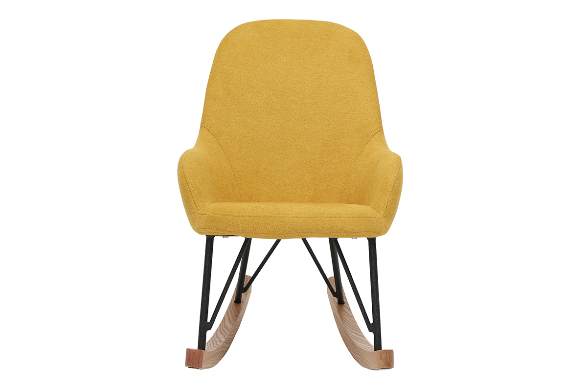 Rocking chair enfant tissu effet velours jaune moutarde pieds mtal en frne JHENE