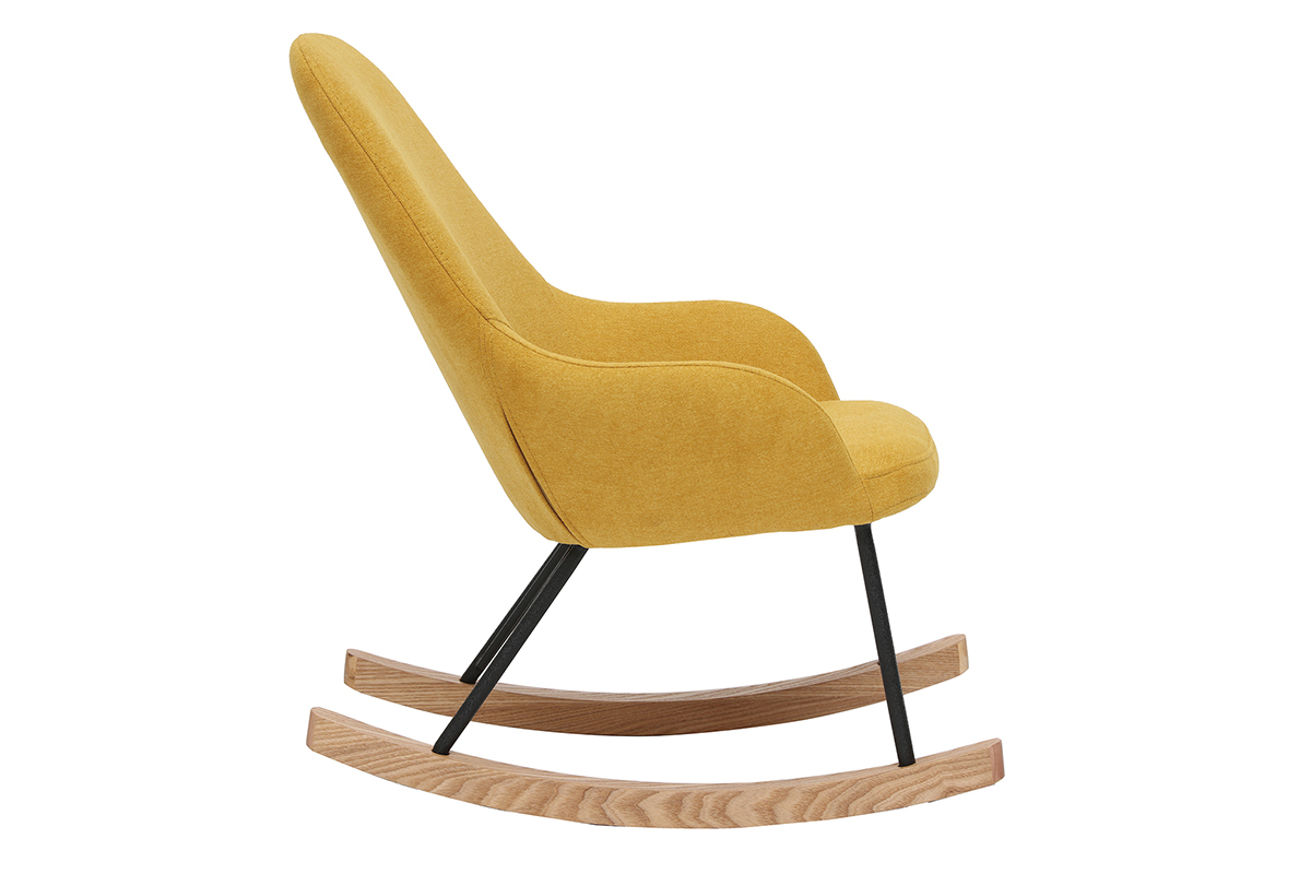 Rocking chair enfant tissu effet velours jaune moutarde pieds mtal en frne JHENE