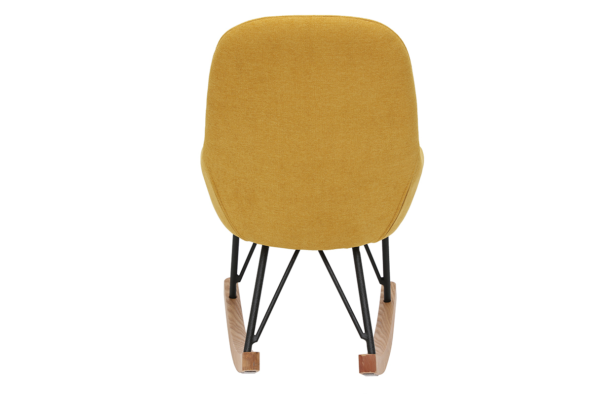 Rocking chair enfant tissu effet velours jaune moutarde pieds mtal en frne JHENE