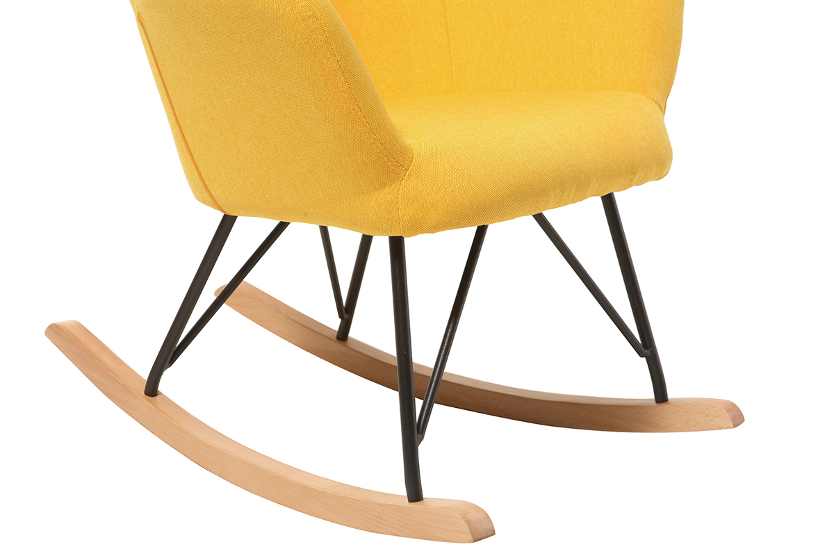 Rocking chair enfant tissu jaune pieds m�tal et ch�ne BABY BRISTOL