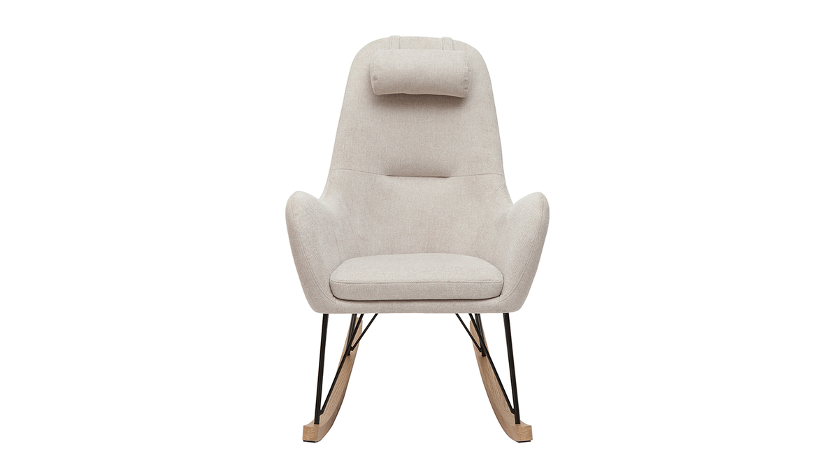 Rocking chair scandinave en tissu beige, mtal noir et bois clair MANIA