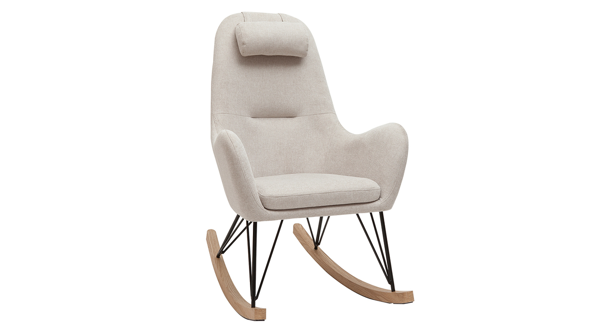 Rocking chair scandinave en tissu beige, mtal noir et bois clair MANIA