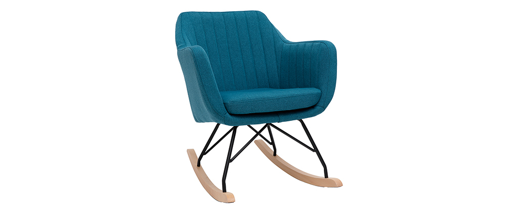 Rocking chair scandinave en tissu bleu canard ALEYNA