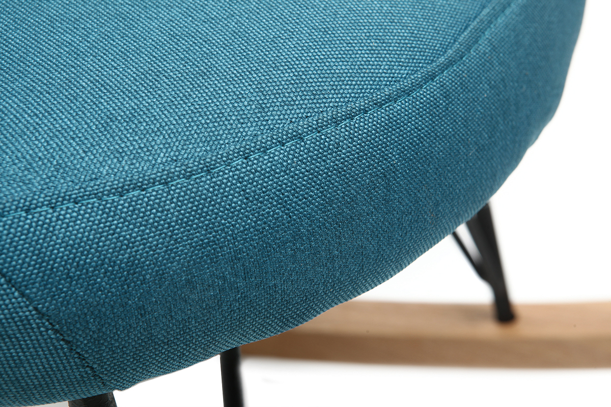 Rocking chair scandinave en tissu bleu canard, mtal noir et bois clair JHENE
